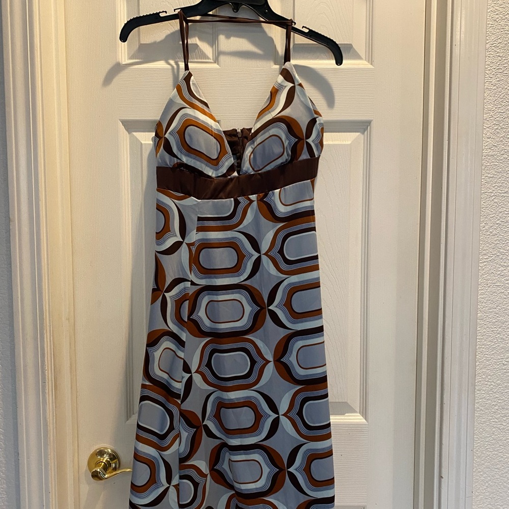 Derek Heart Brown and Cream Geometric Midi Dress